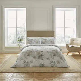 300 Thread Count Pure Cotton Sateen Ellesa Floral Duvet Cover - Natural/Floral