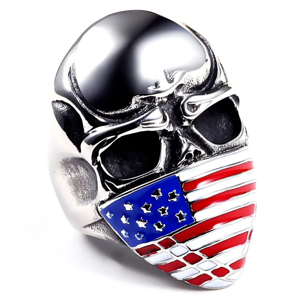 American Flag Skull Biker Patriotic Ring