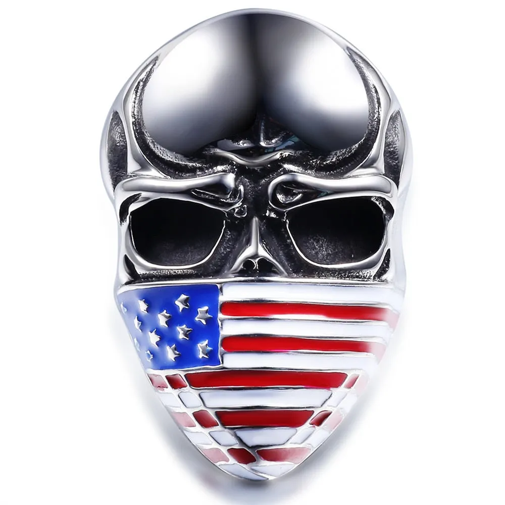 American Flag Skull Biker Patriotic Ring