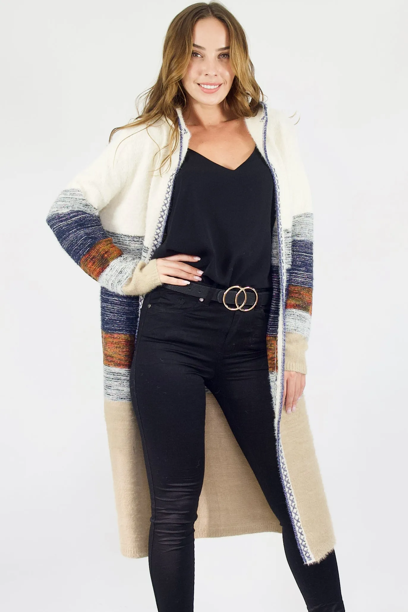 Asa cardi, White/Navy/Beige