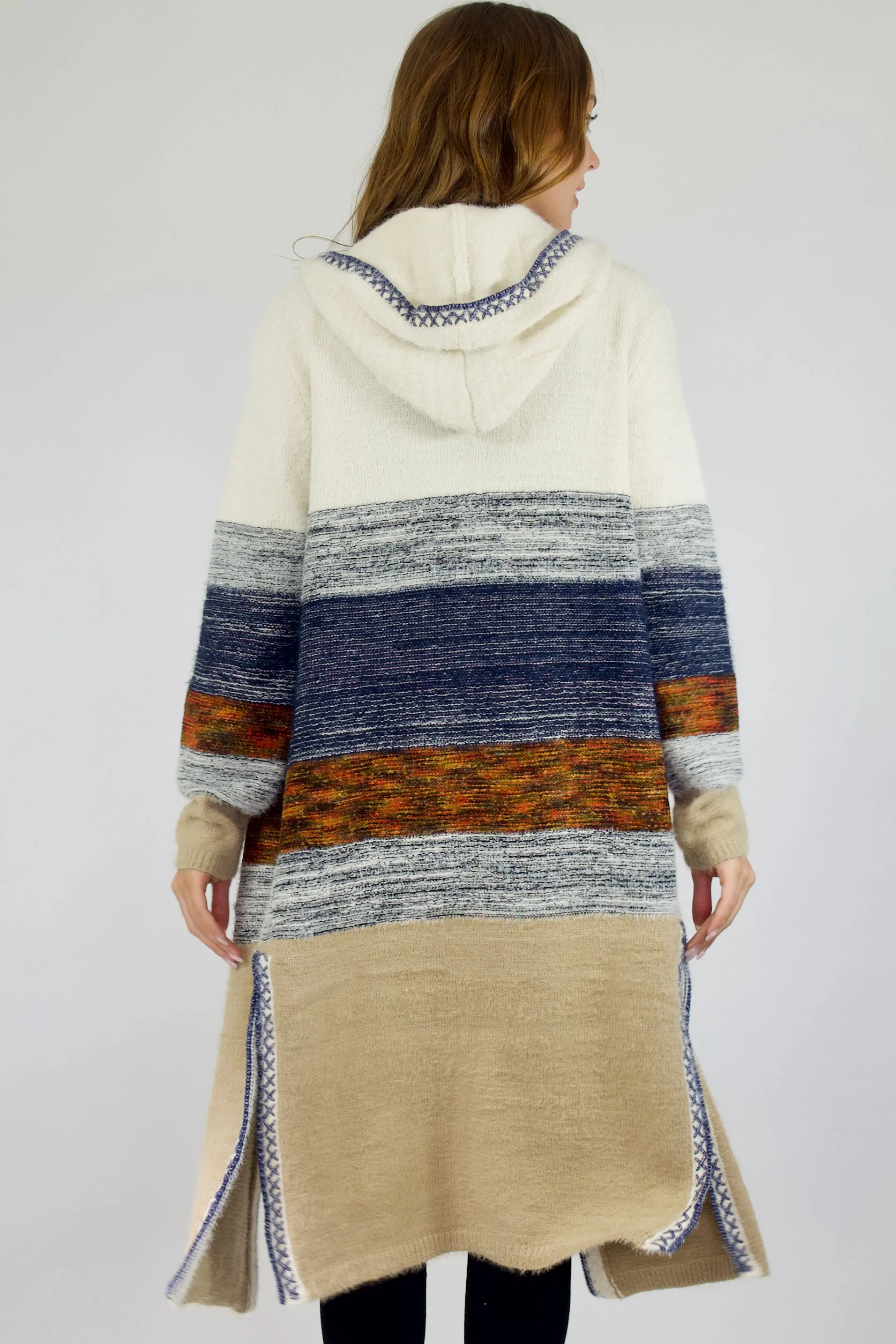 Asa cardi, White/Navy/Beige