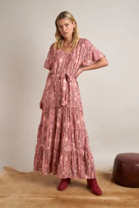 Ayla Pink Multi Wandering Soul V Tiered Maxi Dress