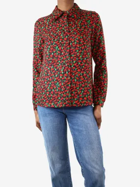 Black and red silk floral shirt - size UK 6