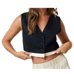 Blue Blush Women's Cropped Button Vest - Black