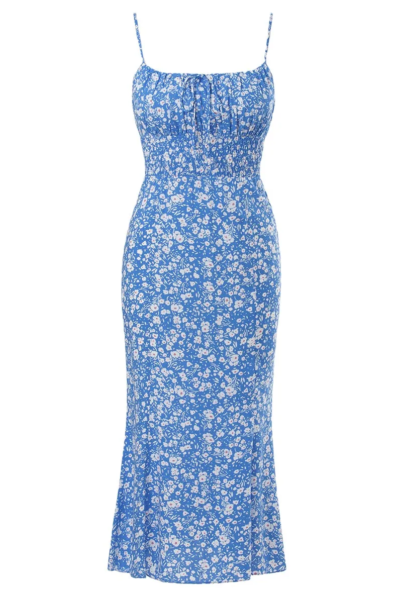 BLUE POPPIES MIDI DRESS