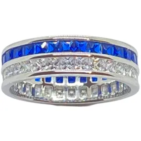 Blue Sapphire and White CZ Eternity Ring