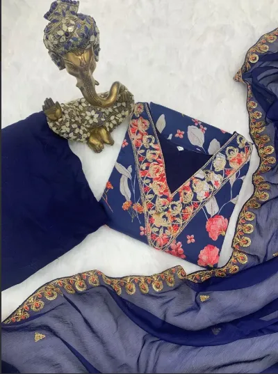 Blue South Cotton Khadi Salwar Suit Set