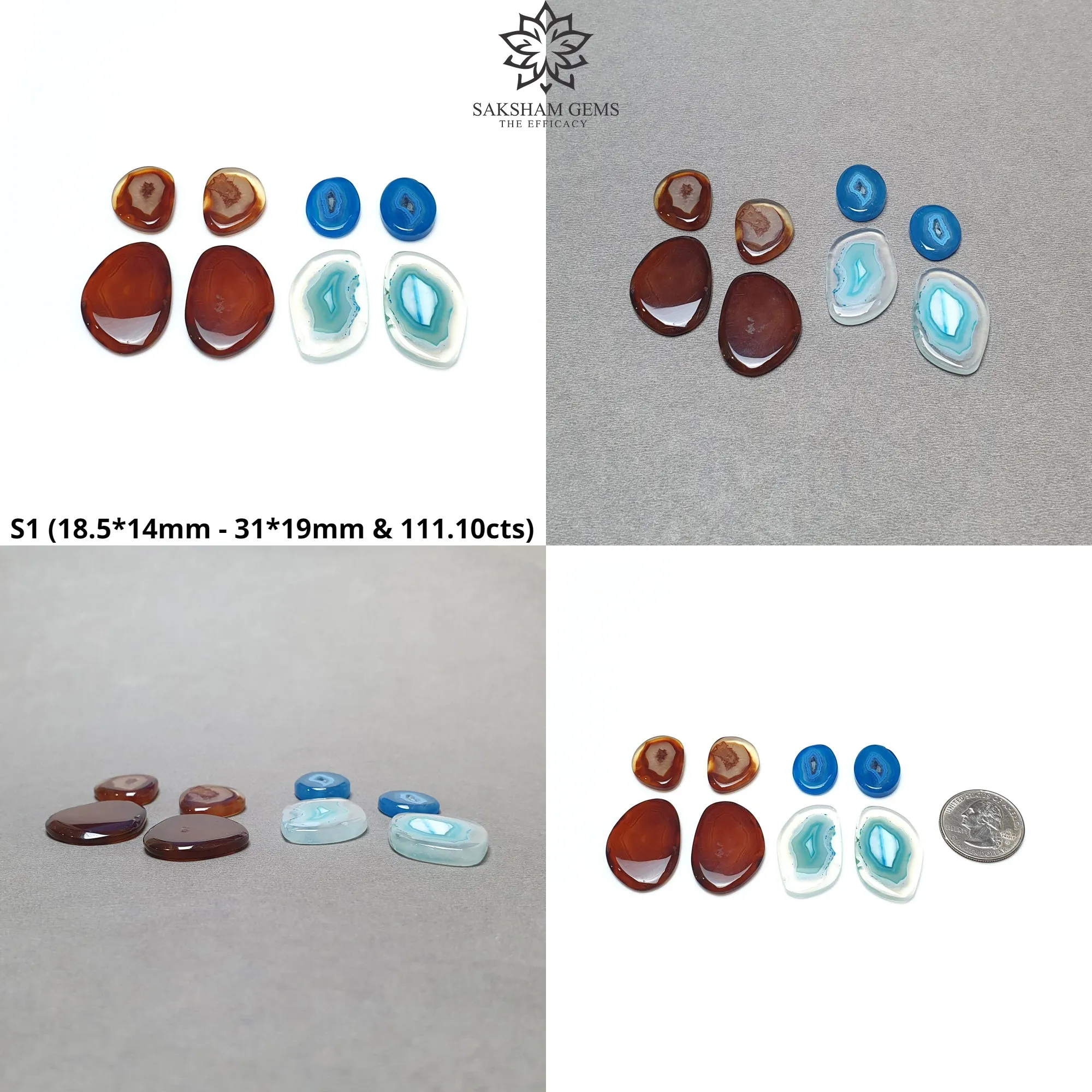 BOTSWANA AGATE Gemstone Cabochon : Natural Color Enhanced Bi-Color Agate Uneven Shape 8pcs Set