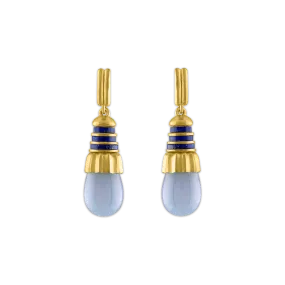 Chalcedony and Lapis Small Pyxis Earrings