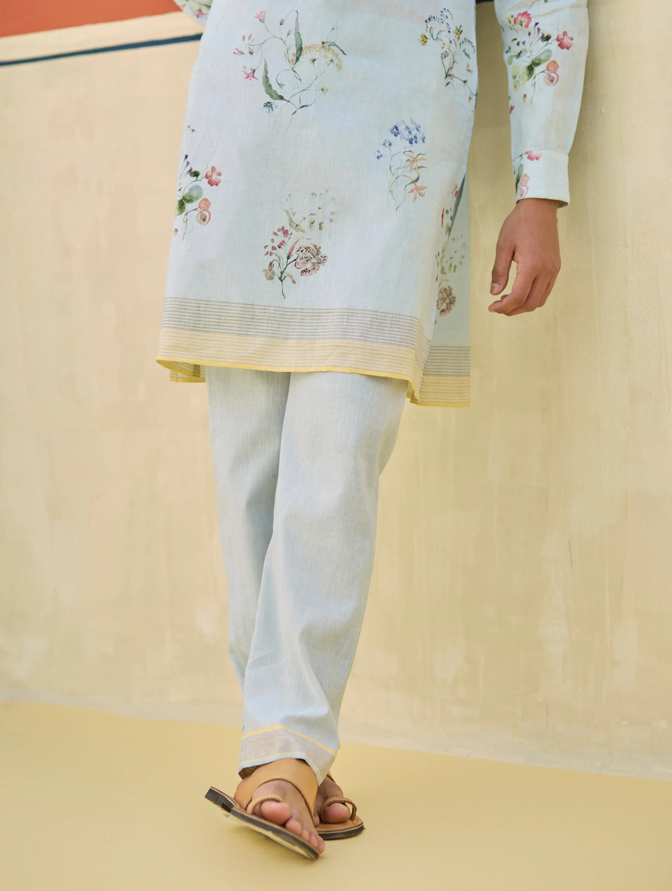 Ciro Watercolour Floral Kurta - Sky