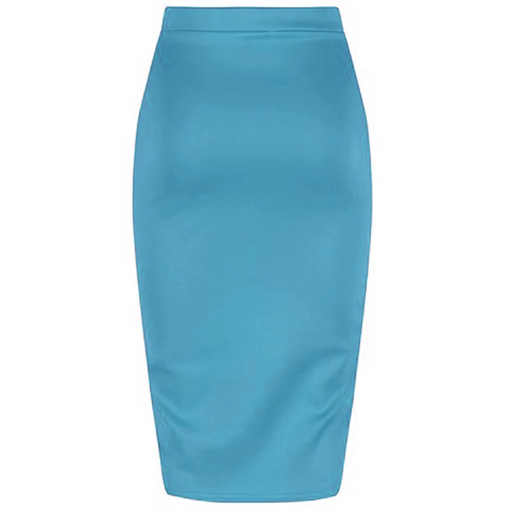 Classic Blue Stretch Pencil Bodycon Midi Office Work Skirt