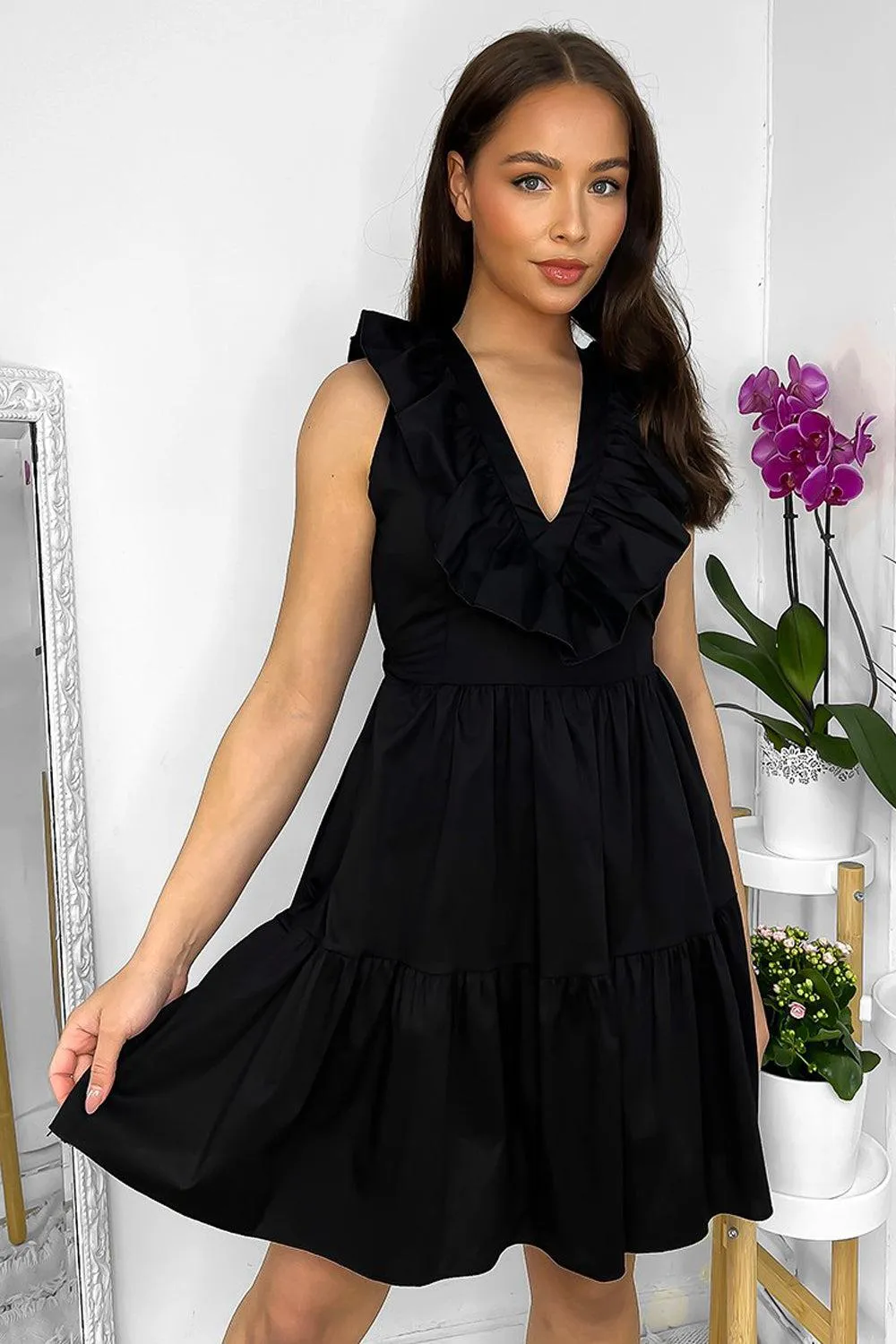 Cotton Sleeveless Frilled Strappy Back Dress