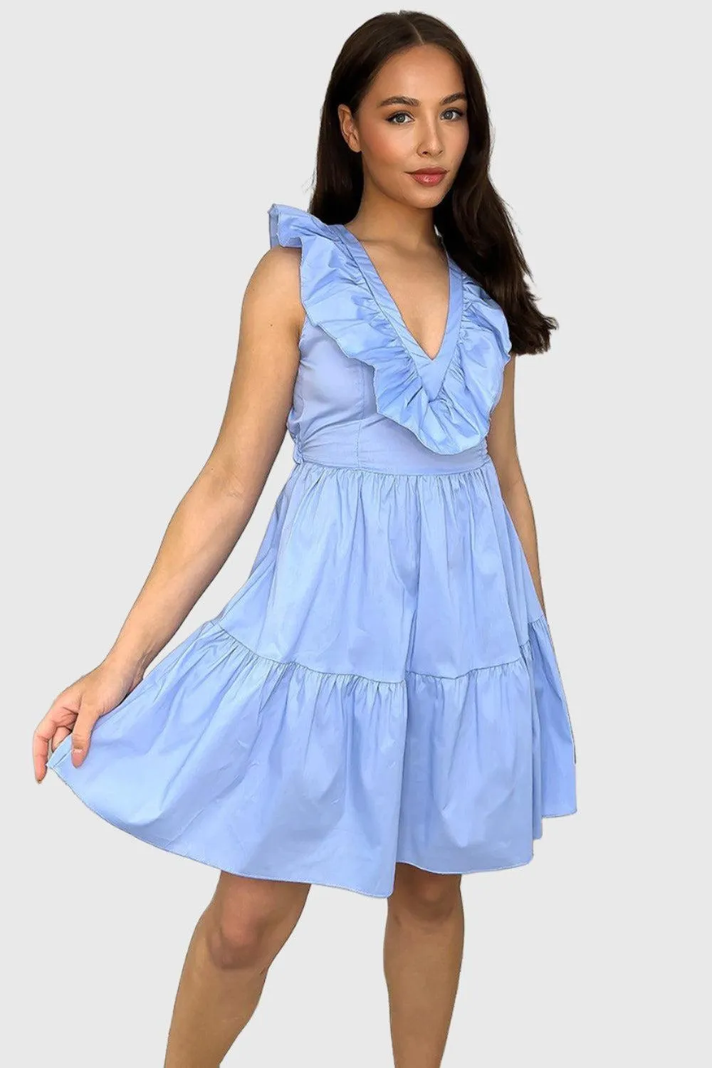 Cotton Sleeveless Frilled Strappy Back Dress