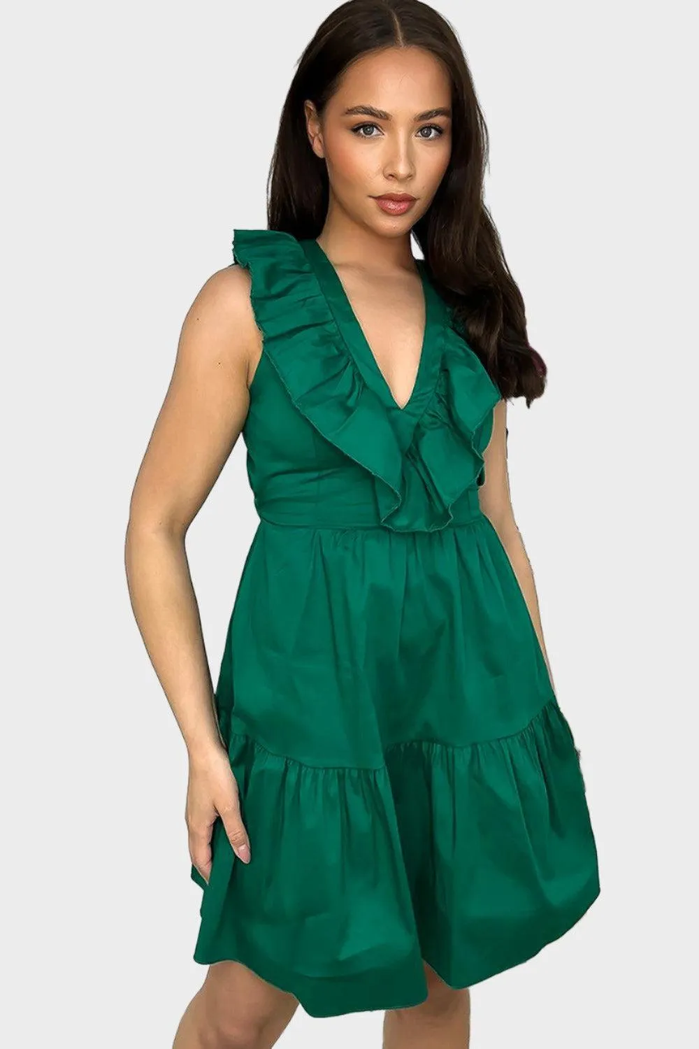 Cotton Sleeveless Frilled Strappy Back Dress