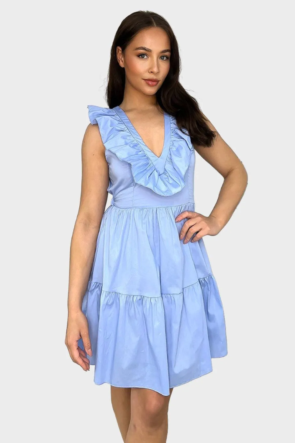 Cotton Sleeveless Frilled Strappy Back Dress