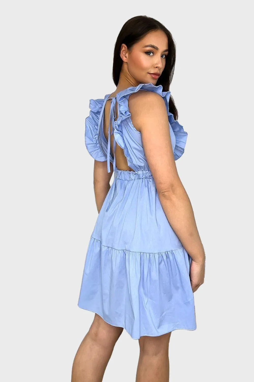 Cotton Sleeveless Frilled Strappy Back Dress