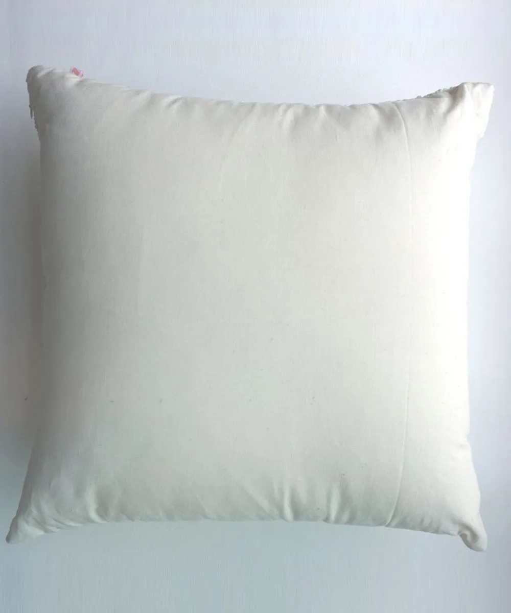 Cream-cord handembroidered floral cotton cushion cover