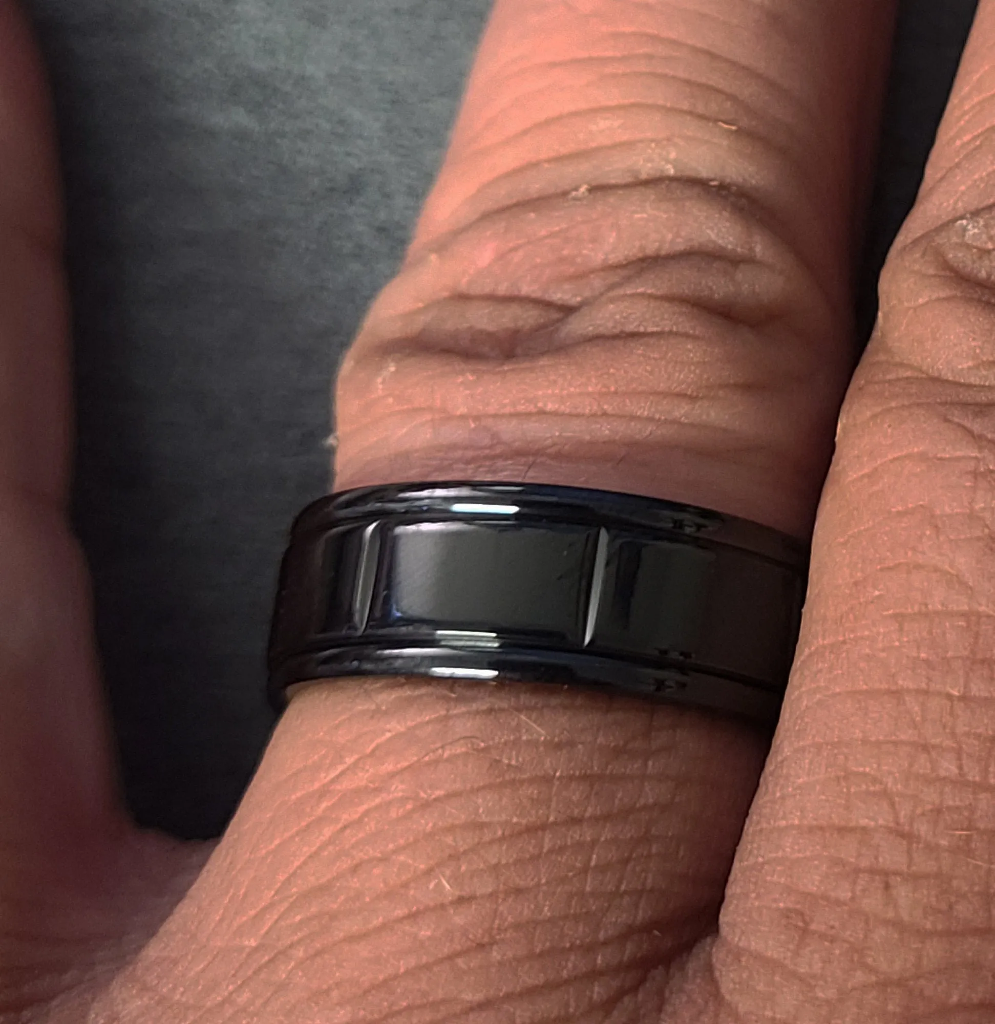 Custom Engraved Men's Black Wedding Ring - Black Square Grooves Stainless Steel