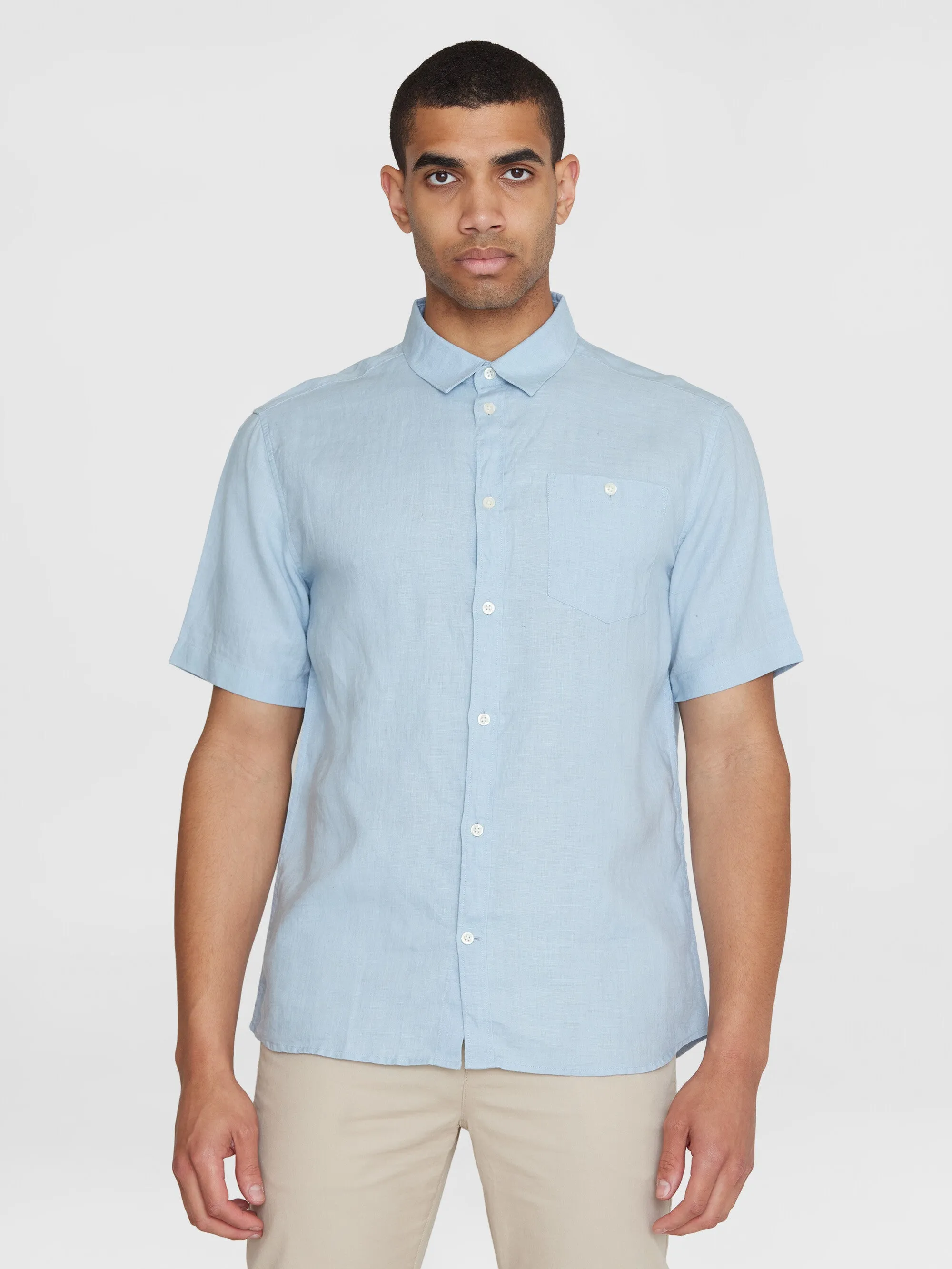 Custom fit linen short sleeve shirt - Asley Blue