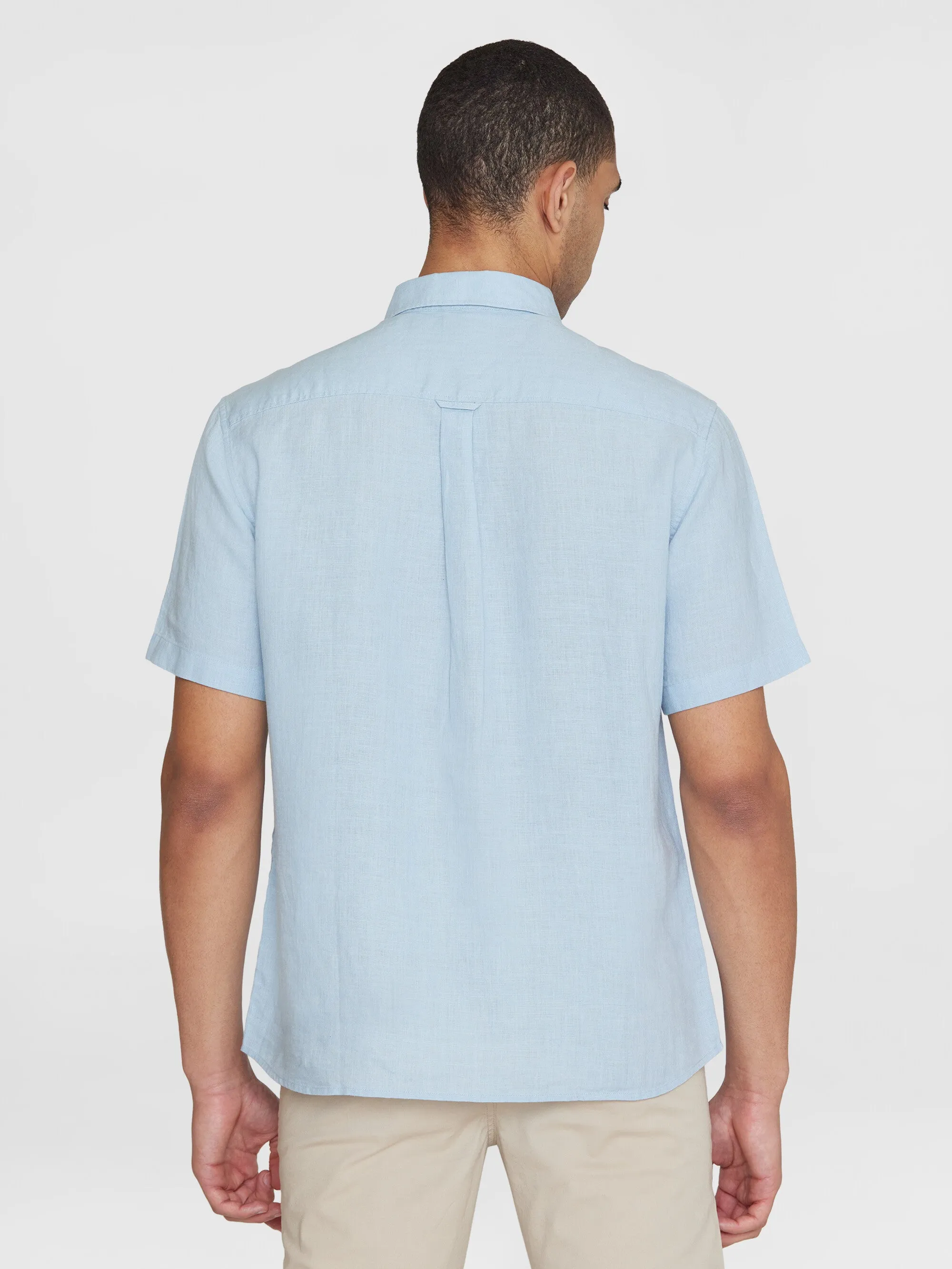 Custom fit linen short sleeve shirt - Asley Blue