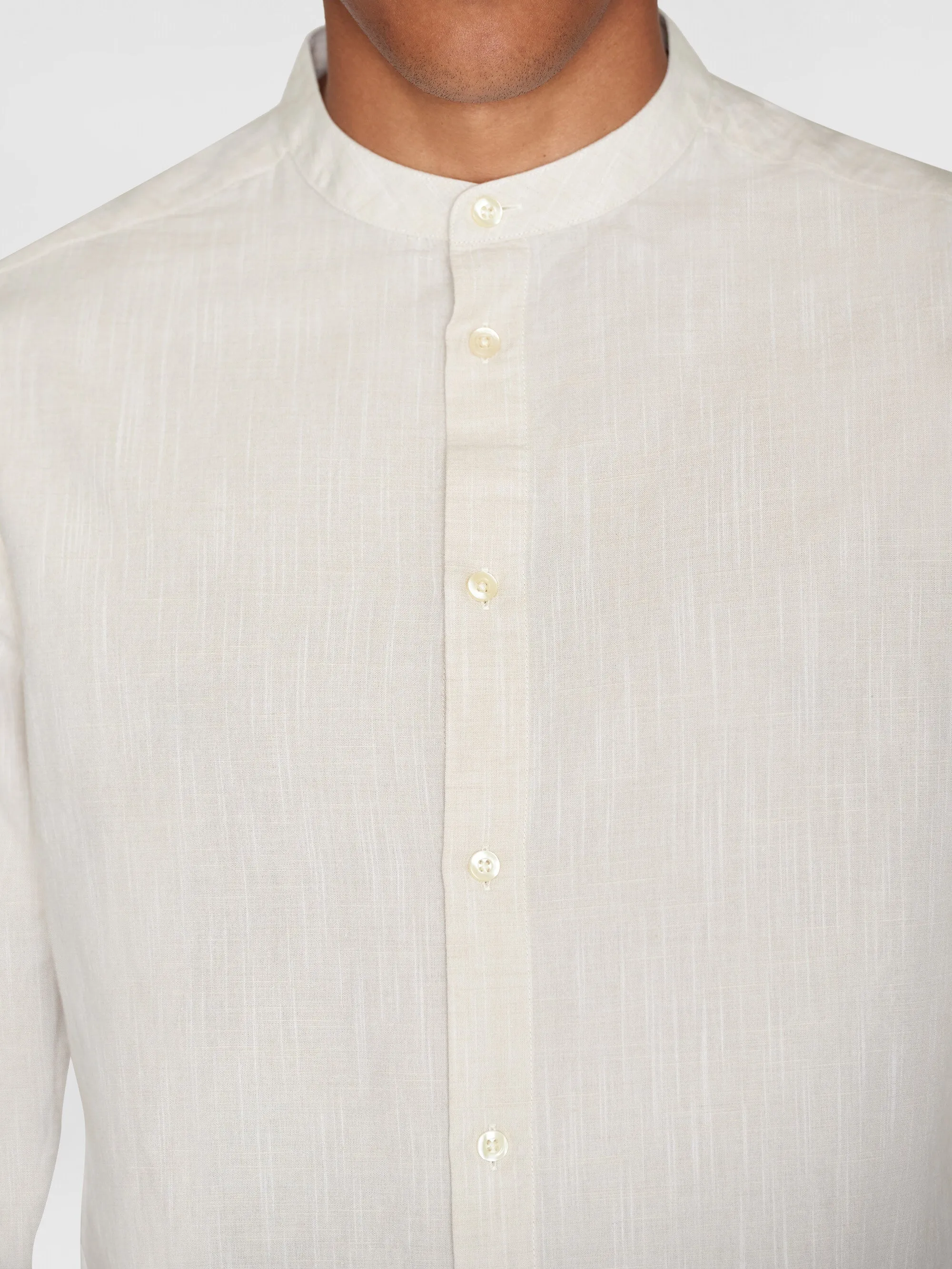 Custom fit linen stand collar shirt - Light feather gray