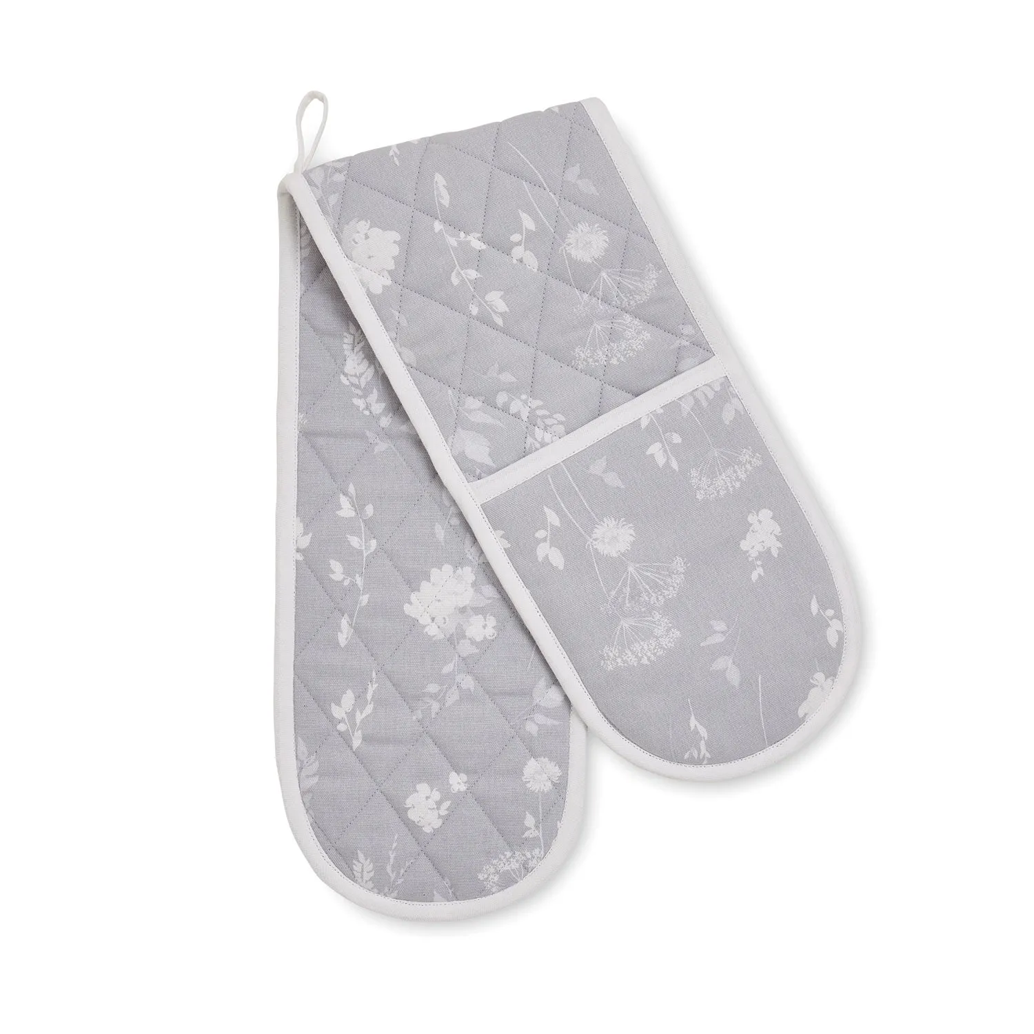 Dining Meadowsweet Floral Double Oven Glove - White / Grey