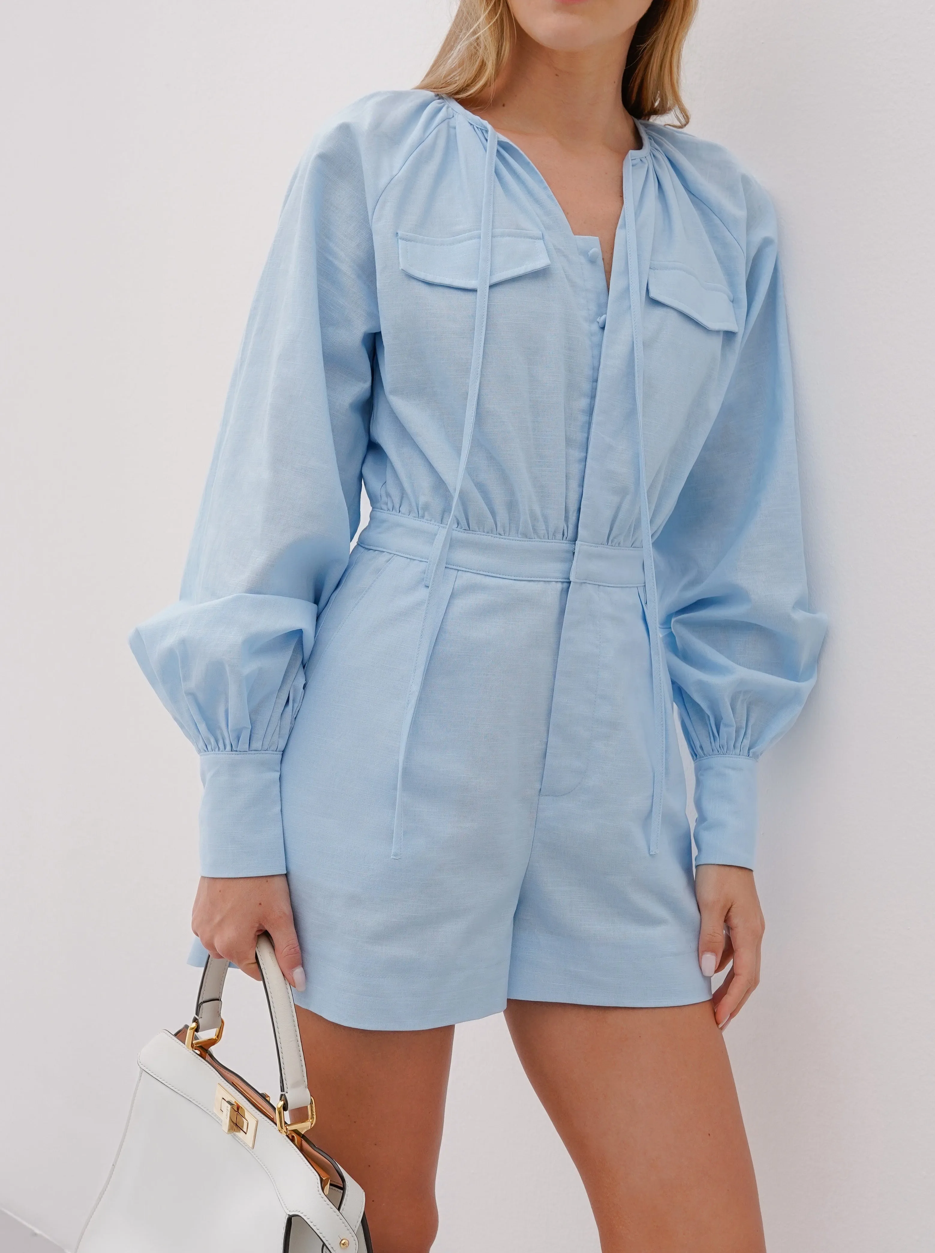 Felicity Cotton Linen Everyday Playsuit | Blue