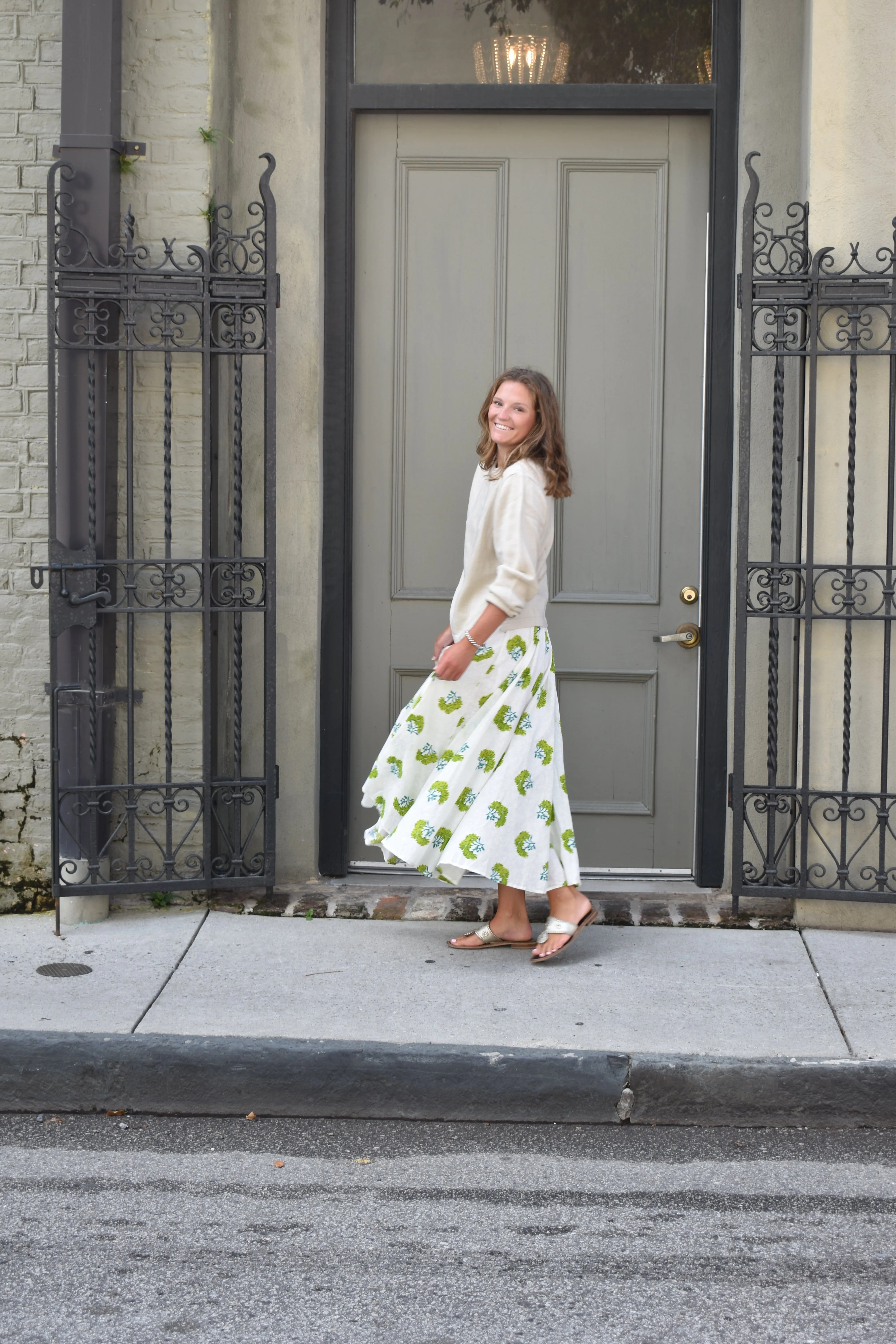 Fiona Midi Skirt Apple Green Floral