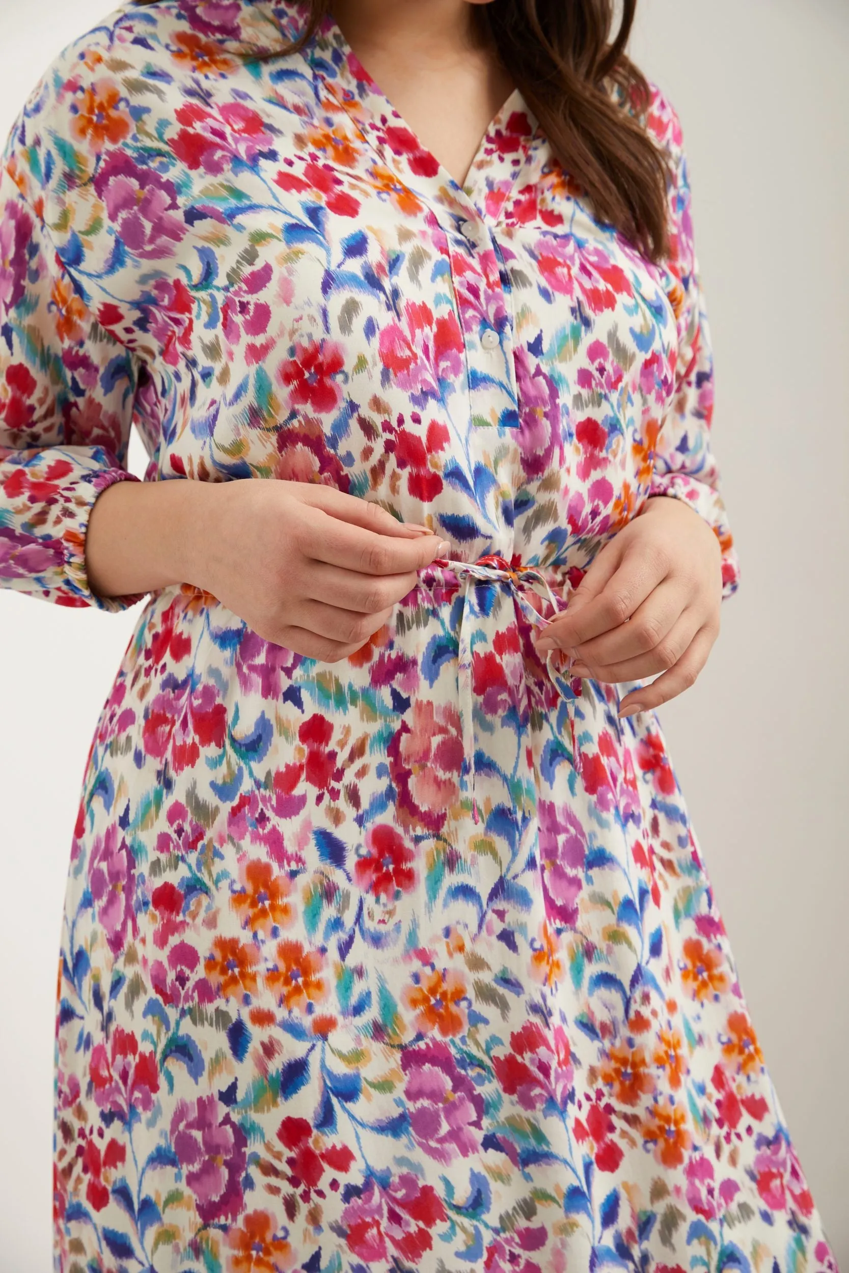 Floral printed fluid shirt dress