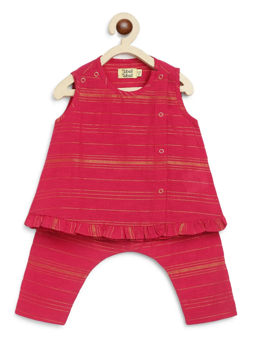 Girl Pure Cotton Sleeveless Jhabla Set - Pink