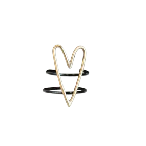 Gold Heart Double Band Rhodium Ring