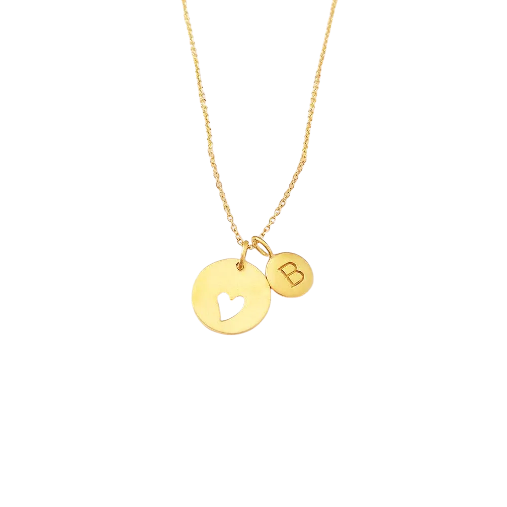 Gold Initial & Heart Charm Necklace