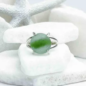 Green Cat's Eye Marble Sea Glass Ring in Sterling Silver Size 8 | #1854