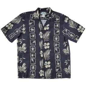 Hawaiian Motif Paradise Rayon Shirt | Black