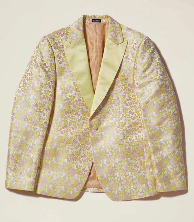 Inserch Mini Floral Jacquard Peak Lapel Blazer BL203-16 Yellow