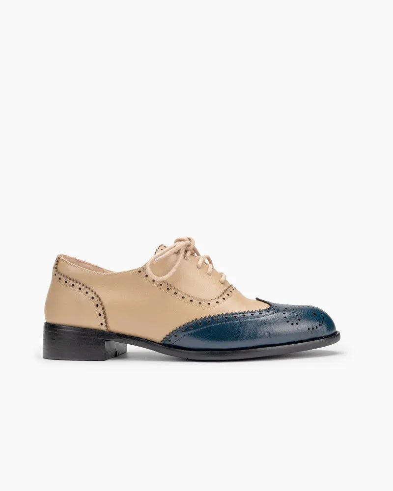 Lace Up Two Tone Flat Brogues Wingtip Oxford