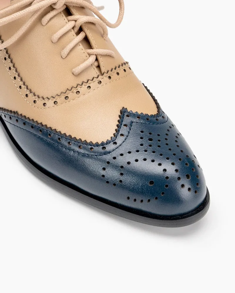 Lace Up Two Tone Flat Brogues Wingtip Oxford