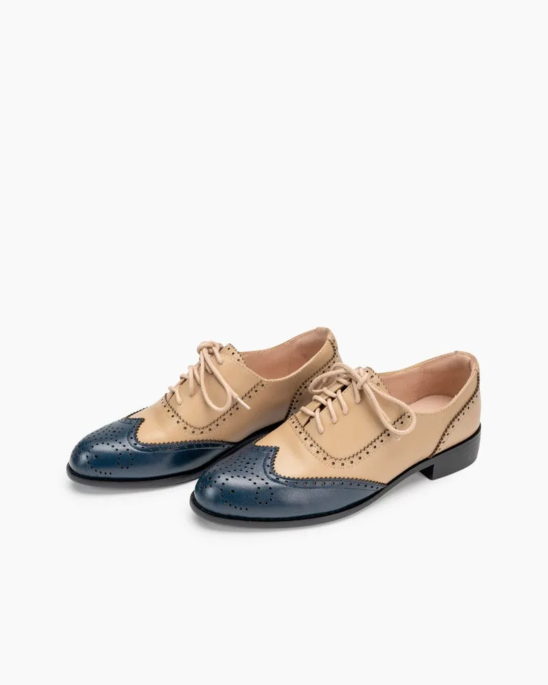 Lace Up Two Tone Flat Brogues Wingtip Oxford