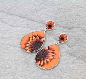 Leather floral studded earrings