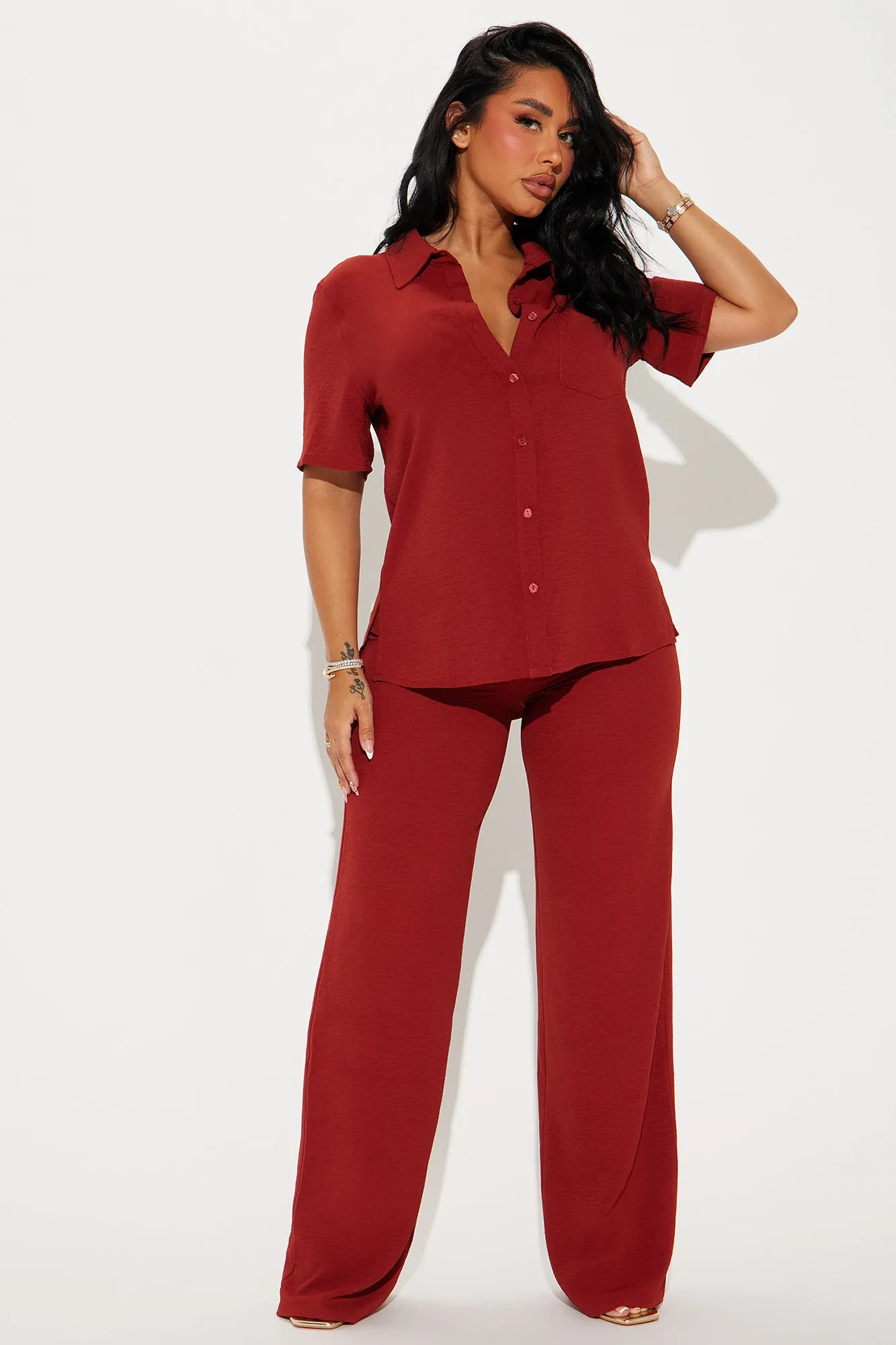 Makenzie Short Sleeve Pant Set - Rust