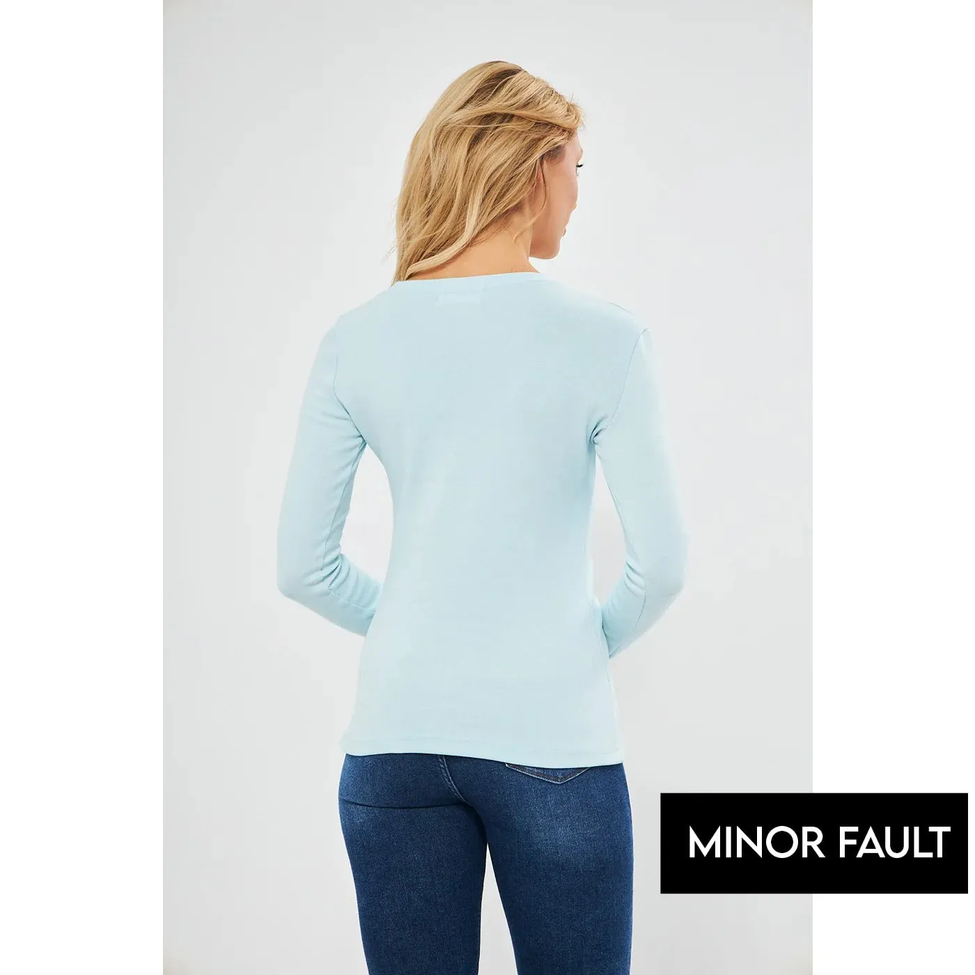 (Minor Fault) Light Blue Rib Cross Scoop Neck Top