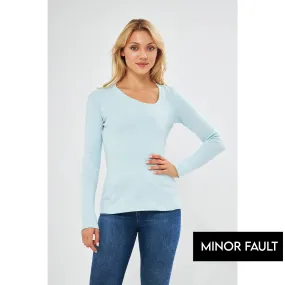 (Minor Fault) Light Blue Rib Cross Scoop Neck Top