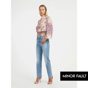 (Minor Fault) Mid Blue High Rise Straight Jeans