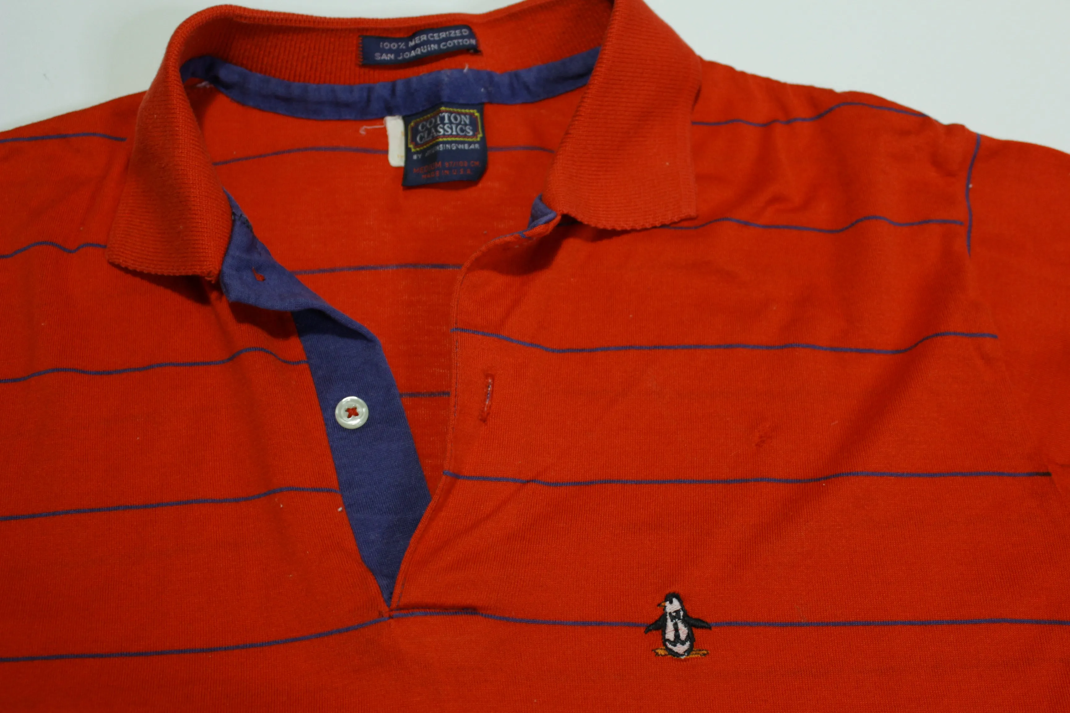 Munsingwear Penguin Made In USA Vintage 80's Striped Grand Slam Golf Polo Shirt