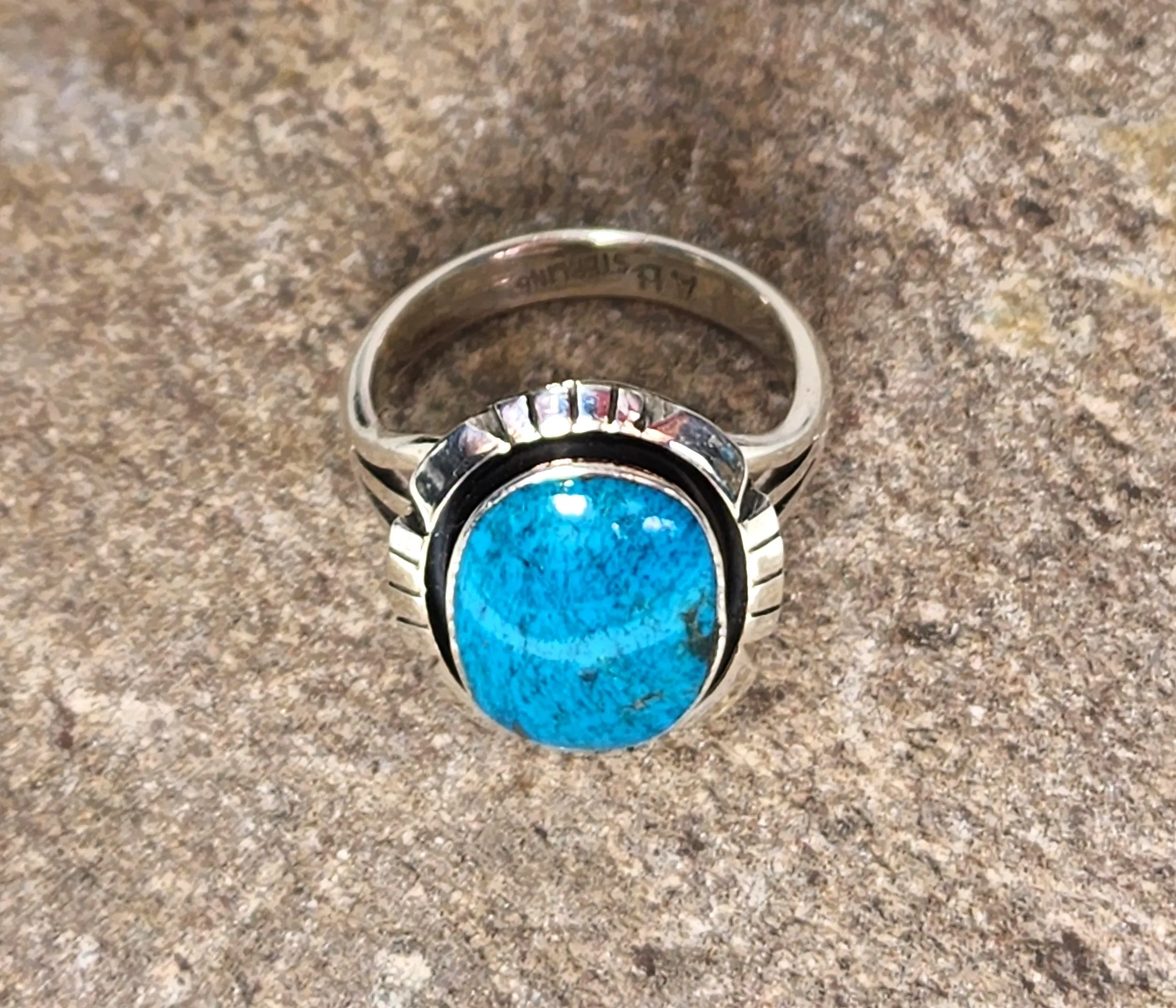 Navajo Turquoise Shadowbox Ring - Size 6.5 & 8