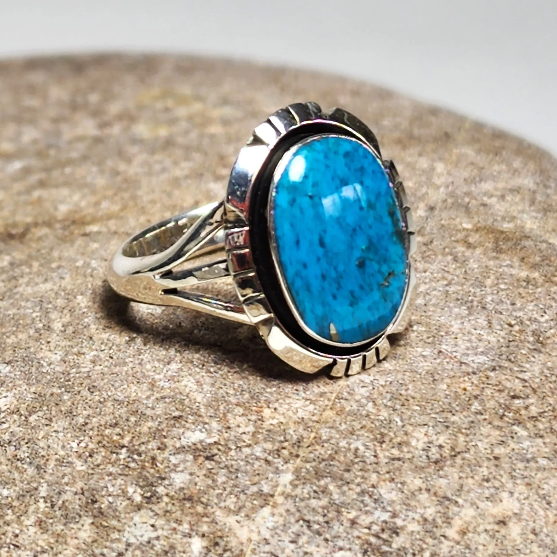 Navajo Turquoise Shadowbox Ring - Size 6.5 & 8