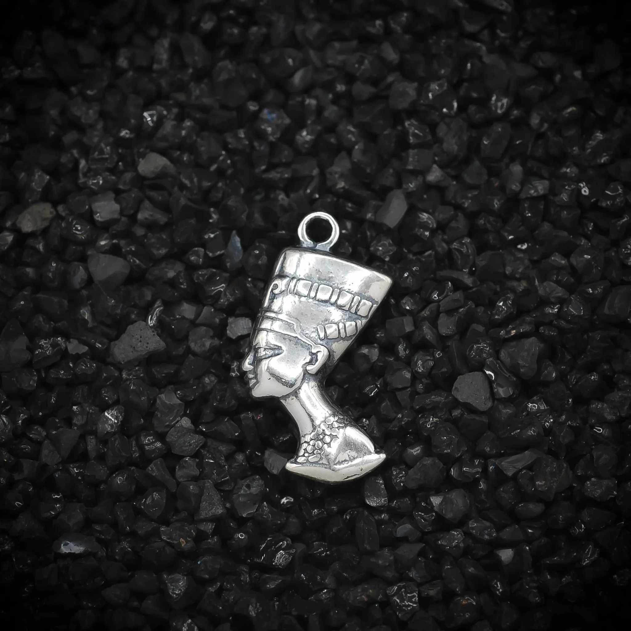 Nefertiti Queen of Ancient Egypt Side Profile Charm | 925 Sterling Silver, Oxidized | Jewelry Making Pendant