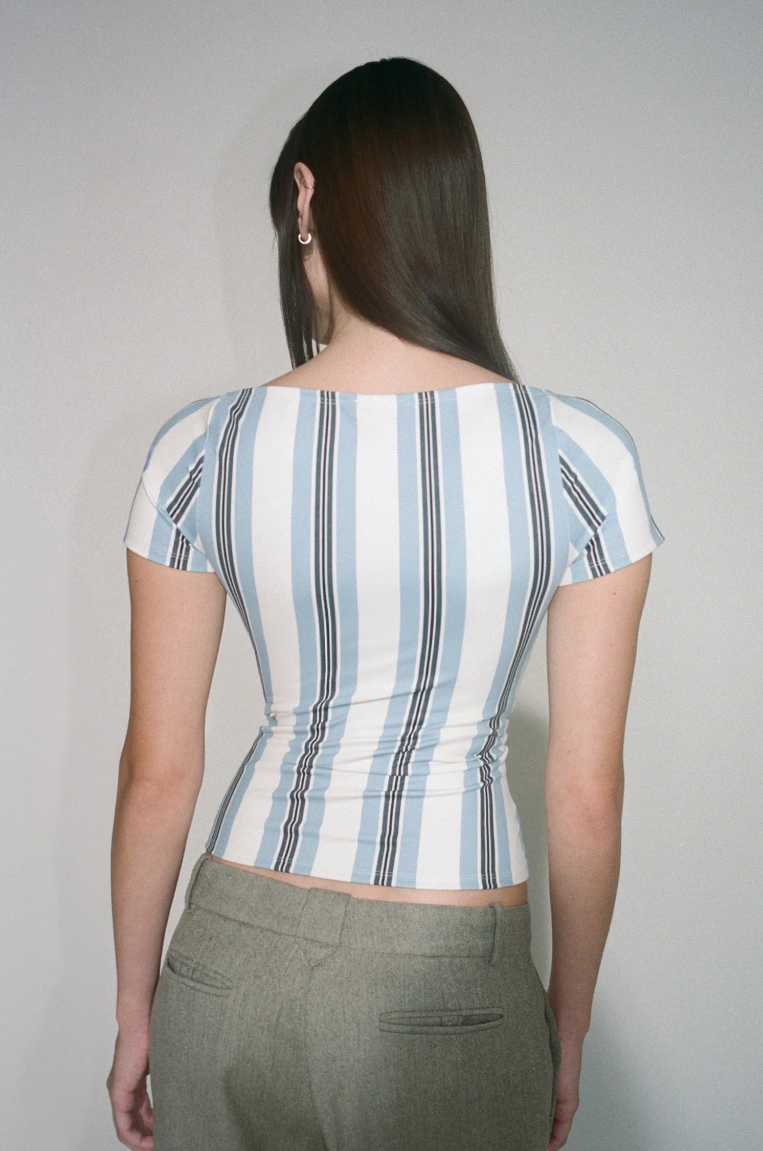 OLIVIA TOP - BLACK AND BLUE STRIPE