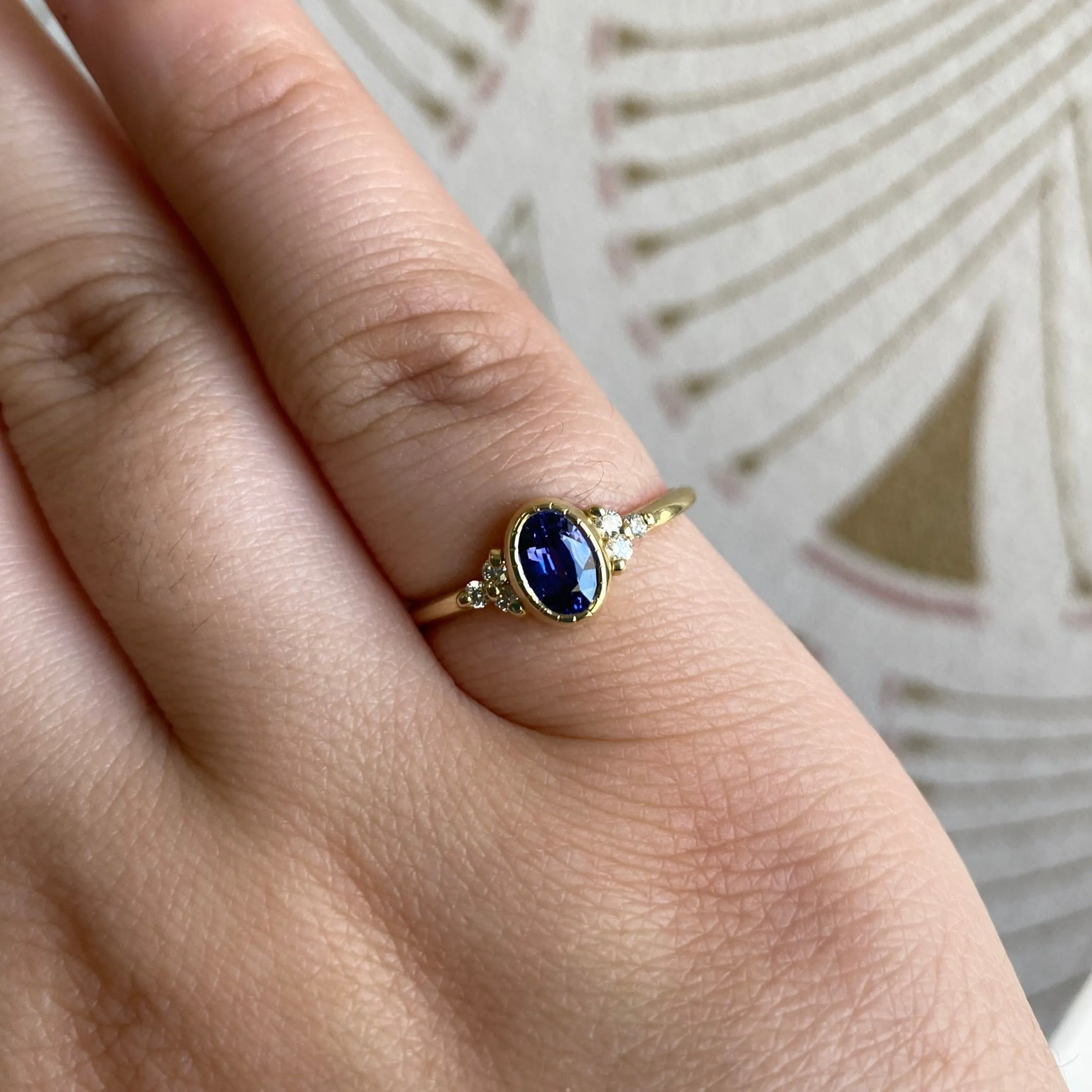 Oval Blue Sapphire Cluster Ring