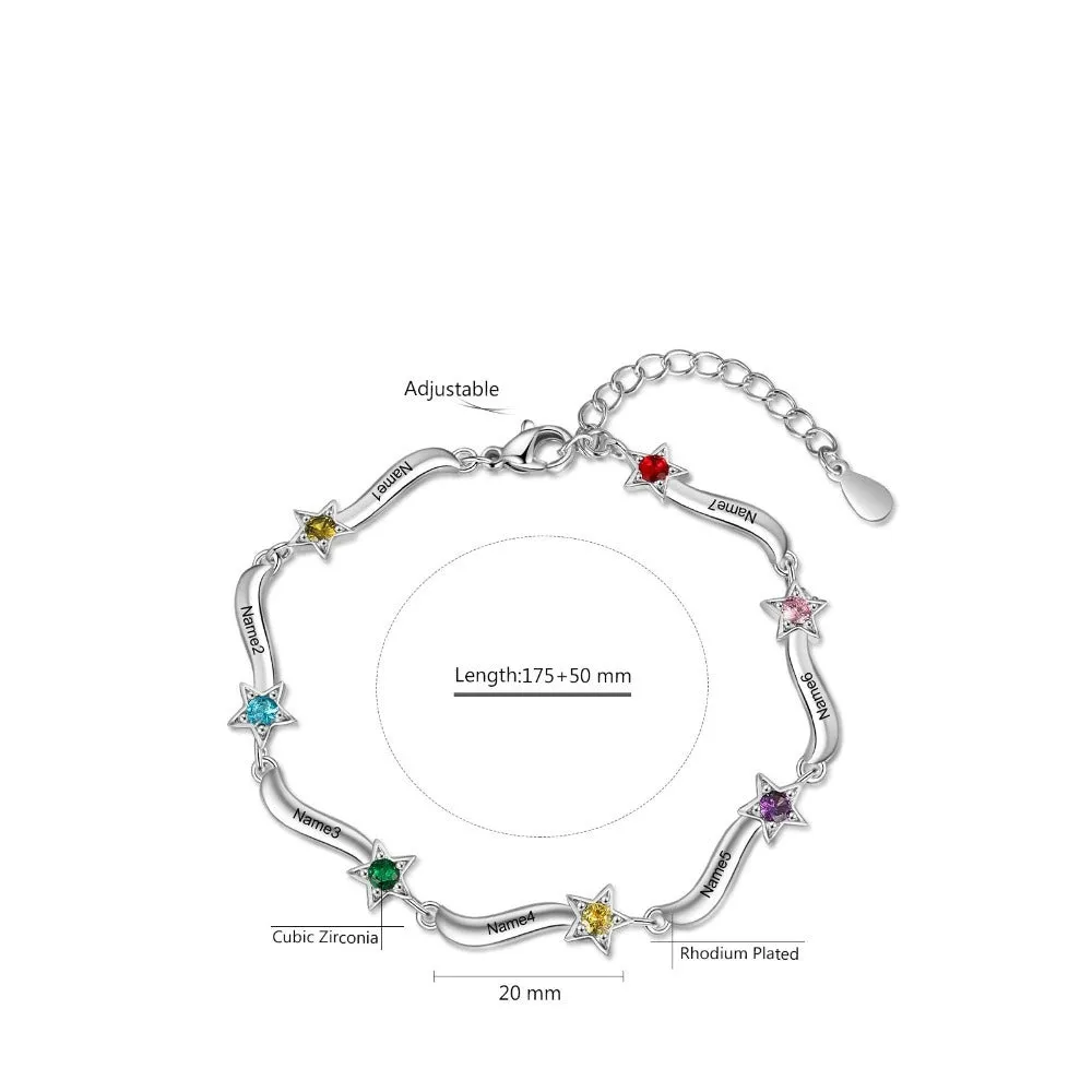 Personalized Inlaid 6 Birthstone Star Bracelet For Women